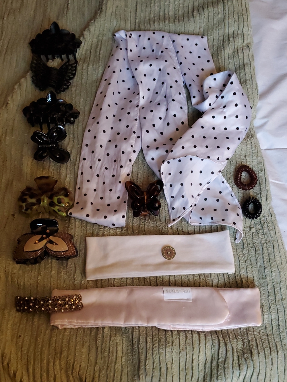 Luxe & Willow Headband, Polka Dot White & Black Head Scarf with Hair Accessories